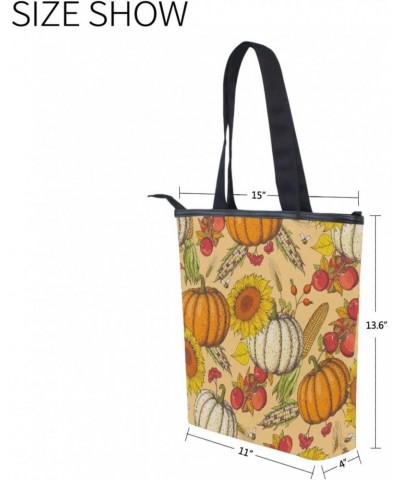 Tote Bag Pumpkin Maple Leaves Sunflower Canvas Zippered Tote Handbag for Women with 2 Interior Pockets $11.27 Totes