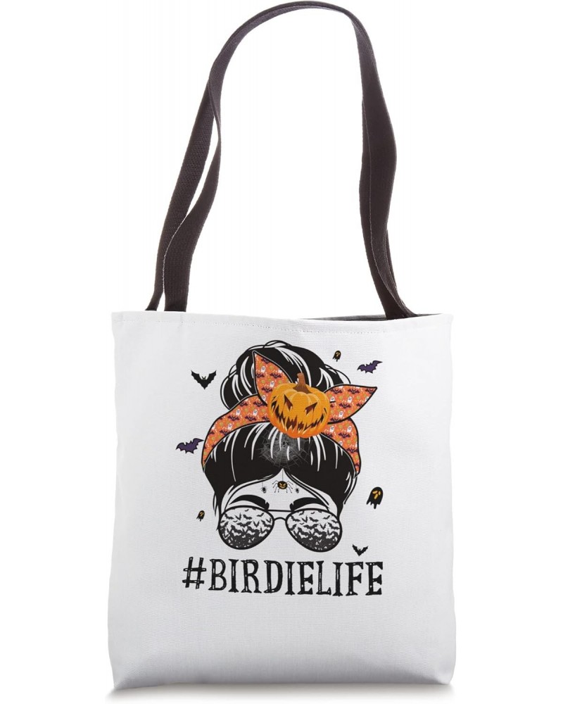 Birdie Messy Bun Spooky Pumpkin Grandma Halloween Costume Tote Bag $14.50 Totes