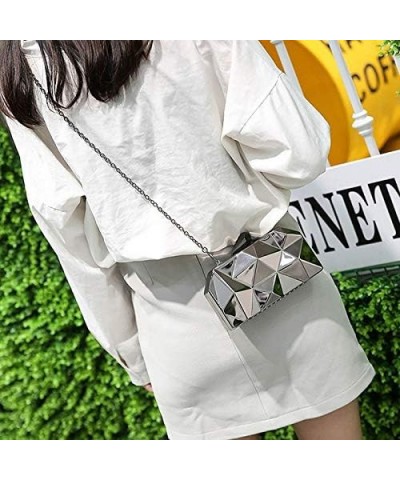 Women Small Evening Handbag Clutch Handy Evening Chain Shoulder Mini Purse Silver Silver $35.67 Evening Bags