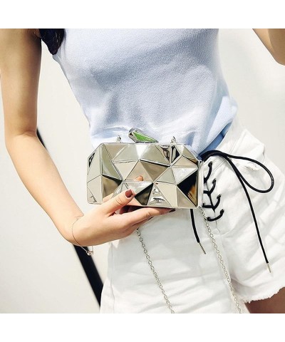 Women Small Evening Handbag Clutch Handy Evening Chain Shoulder Mini Purse Silver Silver $35.67 Evening Bags