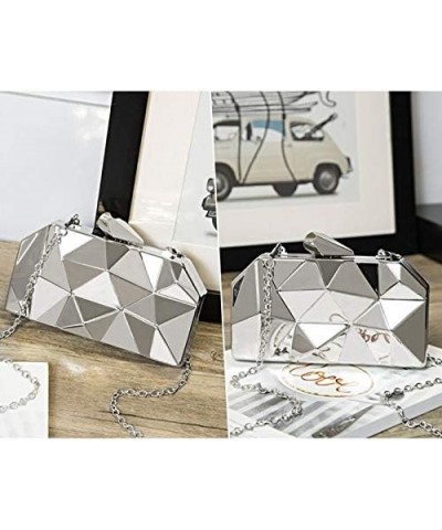 Women Small Evening Handbag Clutch Handy Evening Chain Shoulder Mini Purse Silver Silver $35.67 Evening Bags