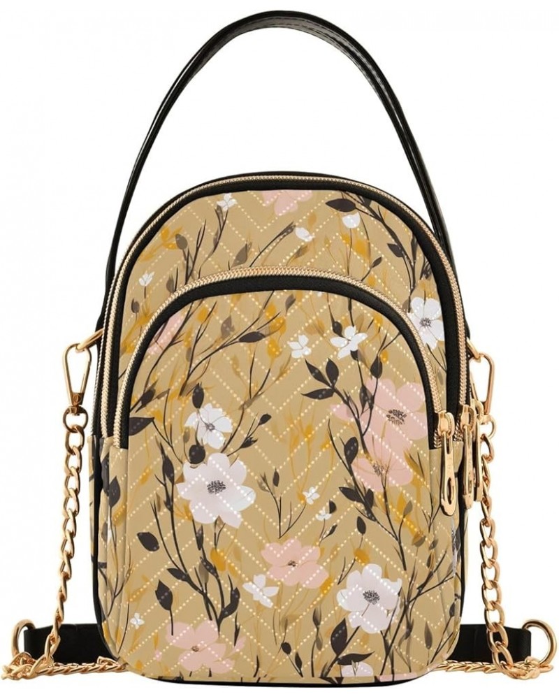 White Beige Brown Design Women Crossbody Bags Phone Purse Crossbody for Women Cute Pink White Flowers $13.30 Crossbody Bags