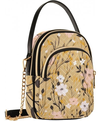 White Beige Brown Design Women Crossbody Bags Phone Purse Crossbody for Women Cute Pink White Flowers $13.30 Crossbody Bags