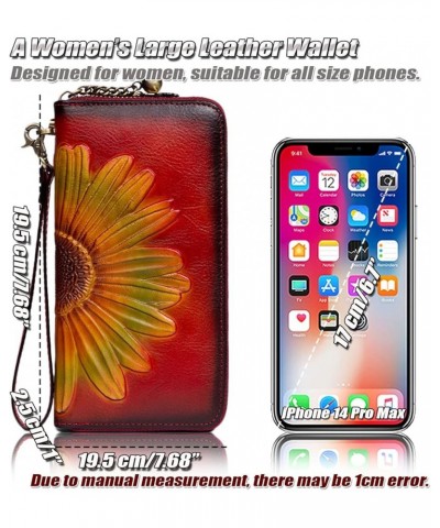 Women's Leather Wallet with Floral Pattern, Zip Around Cell Phone Wristlet Clutch Purse, RFID Blocking Card Holder Red $22.45...