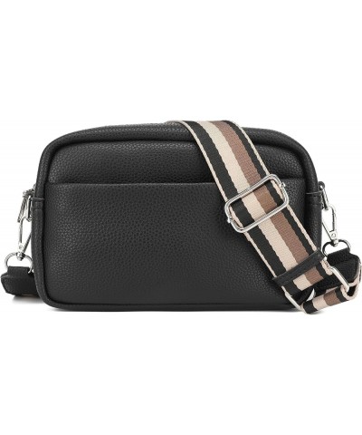 Small Crossbody Bag for Women - Vegan Leather, Adjustable Stripe Strap, Triple Zip Cell Phone Pocket Black-780 $15.36 Crossbo...