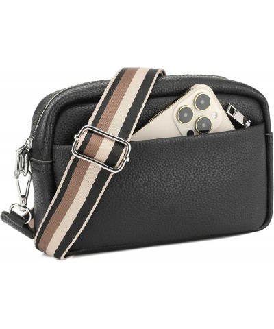 Small Crossbody Bag for Women - Vegan Leather, Adjustable Stripe Strap, Triple Zip Cell Phone Pocket Black-780 $15.36 Crossbo...