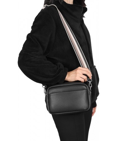 Small Crossbody Bag for Women - Vegan Leather, Adjustable Stripe Strap, Triple Zip Cell Phone Pocket Black-780 $15.36 Crossbo...