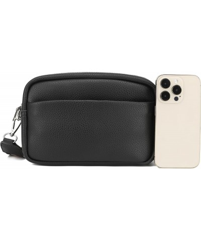 Small Crossbody Bag for Women - Vegan Leather, Adjustable Stripe Strap, Triple Zip Cell Phone Pocket Black-780 $15.36 Crossbo...