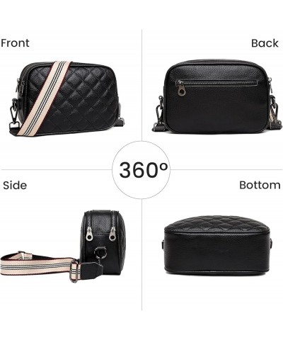 Crossbody Bag for Women Genuine Leather Wide Strap Shoulder Bag Purse Trendy Design Camera Crossbody Purse Top Zip B01-black ...