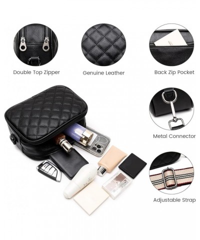 Crossbody Bag for Women Genuine Leather Wide Strap Shoulder Bag Purse Trendy Design Camera Crossbody Purse Top Zip B01-black ...