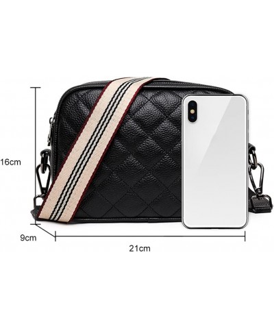 Crossbody Bag for Women Genuine Leather Wide Strap Shoulder Bag Purse Trendy Design Camera Crossbody Purse Top Zip B01-black ...