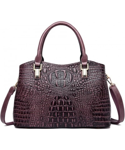 Crocodile Satchel Handbag for Women Top Handle Purse Fashion Leather Shoulder Crossbody Bag Large Ladies Tote Purple $31.74 T...