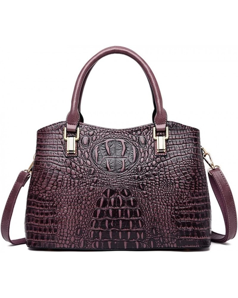 Crocodile Satchel Handbag for Women Top Handle Purse Fashion Leather Shoulder Crossbody Bag Large Ladies Tote Purple $31.74 T...