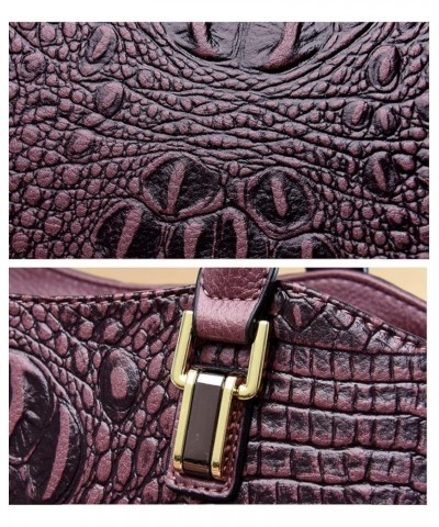 Crocodile Satchel Handbag for Women Top Handle Purse Fashion Leather Shoulder Crossbody Bag Large Ladies Tote Purple $31.74 T...