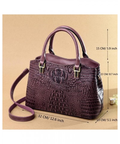 Crocodile Satchel Handbag for Women Top Handle Purse Fashion Leather Shoulder Crossbody Bag Large Ladies Tote Purple $31.74 T...