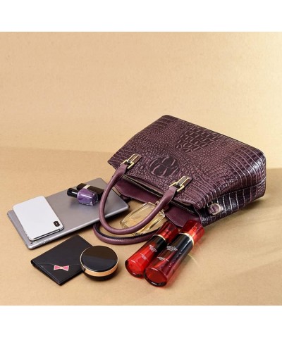 Crocodile Satchel Handbag for Women Top Handle Purse Fashion Leather Shoulder Crossbody Bag Large Ladies Tote Purple $31.74 T...