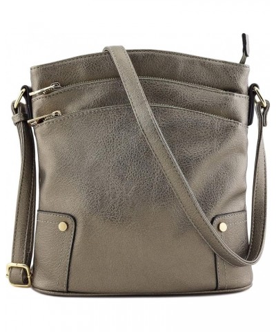 Triple Zip Pocket Large Crossbody Bag Pewter (Metallic) $17.97 Crossbody Bags