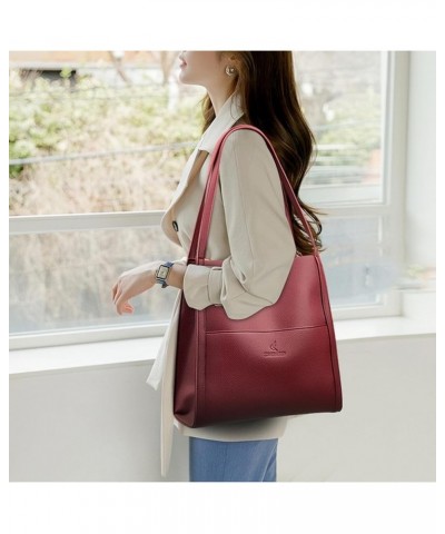 Solid Color Genuine Leather Tote Shoulder Bag 2024 New Purse for Women Satchel Handbag Crossbody Bag Large Capacity Red $24.5...