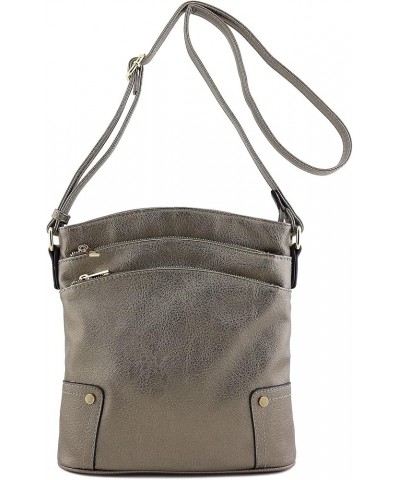 Triple Zip Pocket Large Crossbody Bag Pewter (Metallic) $17.97 Crossbody Bags