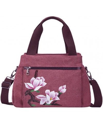 BenU Womens Hand Painted Canvas Shoulder Bag Girls Large Capacity Crossbody Bags Wine $23.51 Totes