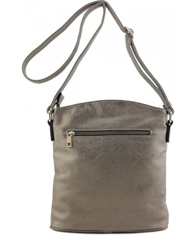 Triple Zip Pocket Large Crossbody Bag Pewter (Metallic) $17.97 Crossbody Bags