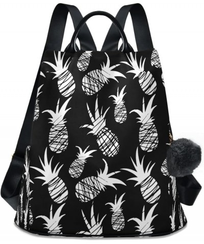 Exotic Fruit Pineapple Black Women Backpack Anti-theft Handbag Purse Travel Bag Fashion Shoulder Bags $18.40 Backpacks