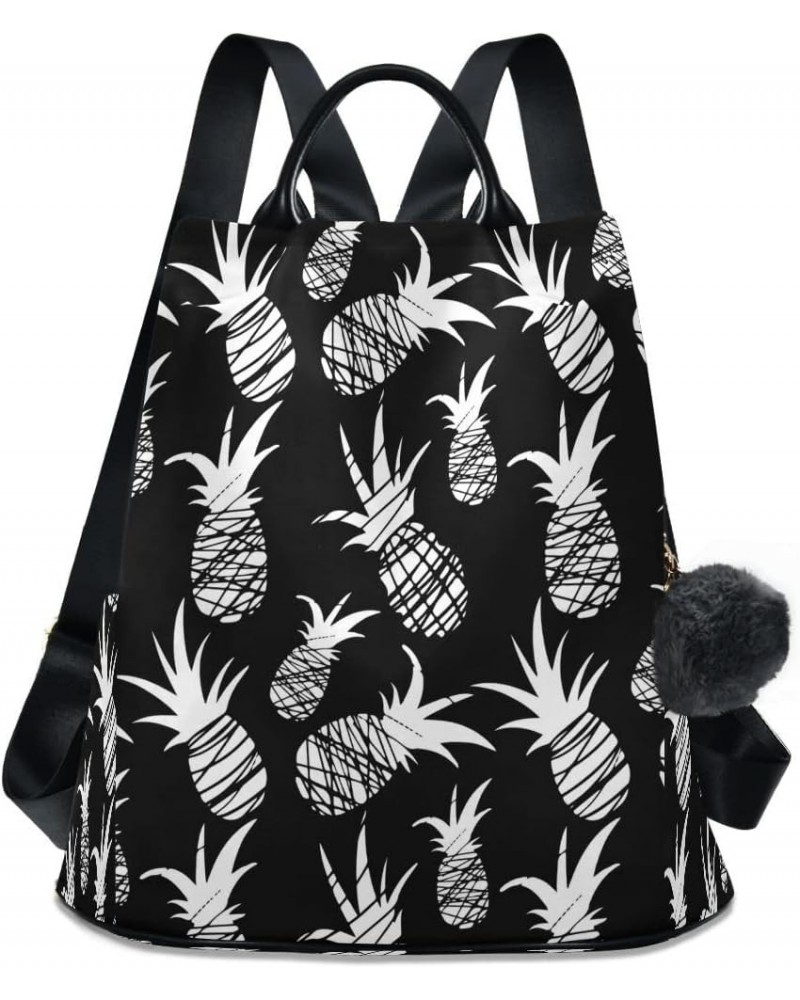 Exotic Fruit Pineapple Black Women Backpack Anti-theft Handbag Purse Travel Bag Fashion Shoulder Bags $18.40 Backpacks