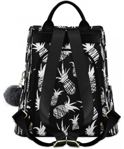 Exotic Fruit Pineapple Black Women Backpack Anti-theft Handbag Purse Travel Bag Fashion Shoulder Bags $18.40 Backpacks