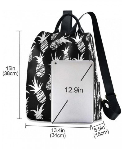 Exotic Fruit Pineapple Black Women Backpack Anti-theft Handbag Purse Travel Bag Fashion Shoulder Bags $18.40 Backpacks