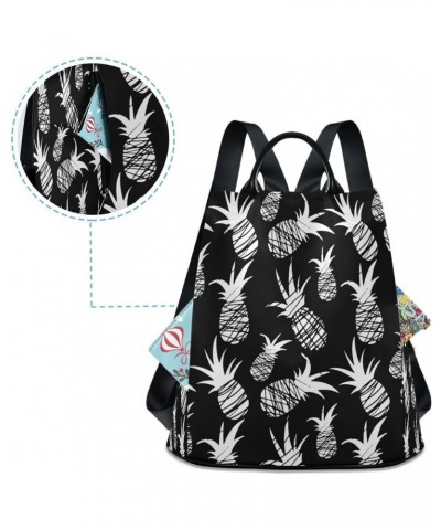 Exotic Fruit Pineapple Black Women Backpack Anti-theft Handbag Purse Travel Bag Fashion Shoulder Bags $18.40 Backpacks