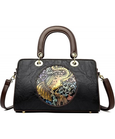 Messenger Top-Handle Bags for Women PU Leather Crossbody Purses Elephant Pattern Handbags Tote Satchel Shoulder Bags Black $3...