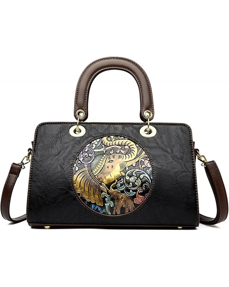 Messenger Top-Handle Bags for Women PU Leather Crossbody Purses Elephant Pattern Handbags Tote Satchel Shoulder Bags Black $3...