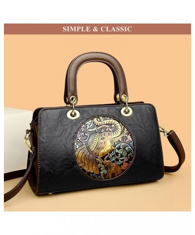 Messenger Top-Handle Bags for Women PU Leather Crossbody Purses Elephant Pattern Handbags Tote Satchel Shoulder Bags Black $3...