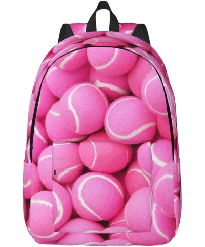 Bright Pink Tennis Balls Print Unisex Canvas Backpack Cute Backpack For Travel Sports Casual Aesthetic Backpack Black Medium ...