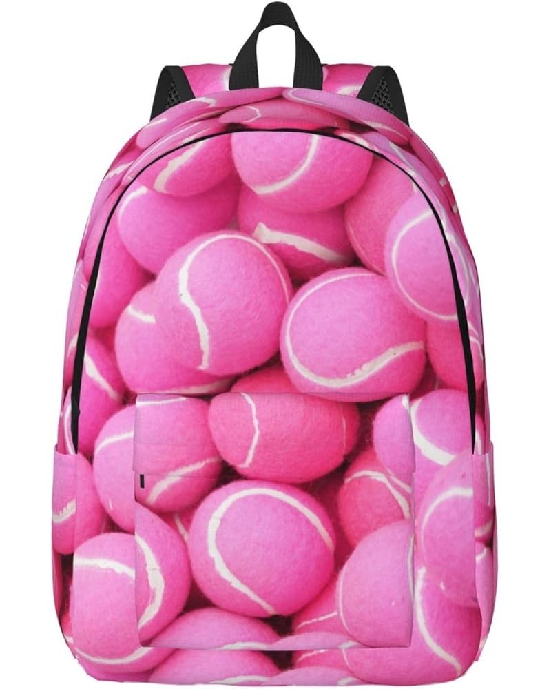 Bright Pink Tennis Balls Print Unisex Canvas Backpack Cute Backpack For Travel Sports Casual Aesthetic Backpack Black Medium ...