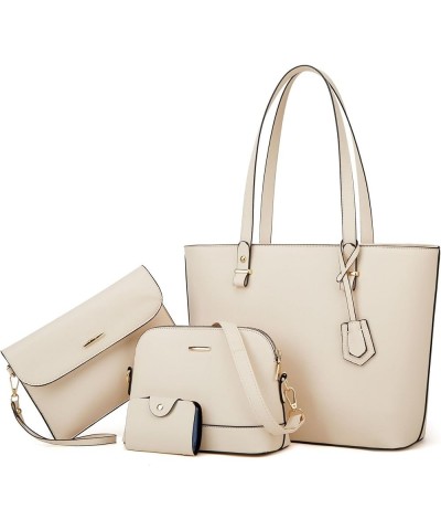 4Pcs Set Handbag and Purses for Women Classic Tote Fashion Synthetic Leather Shoulder Bag Shopper Work Top-handle Bag Beige $...