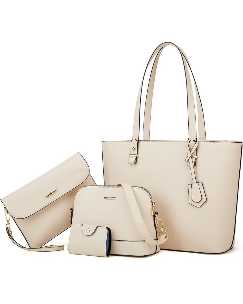 4Pcs Set Handbag and Purses for Women Classic Tote Fashion Synthetic Leather Shoulder Bag Shopper Work Top-handle Bag Beige $...