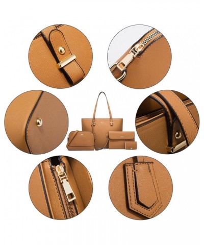 4Pcs Set Handbag and Purses for Women Classic Tote Fashion Synthetic Leather Shoulder Bag Shopper Work Top-handle Bag Beige $...