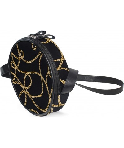 Stylish Chain On Black Crossbody Bag Small Canvas Shoulder Round Bag for Women $10.44 Shoulder Bags