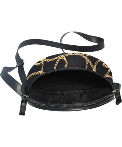 Stylish Chain On Black Crossbody Bag Small Canvas Shoulder Round Bag for Women $10.44 Shoulder Bags