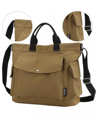 Women Canvas Tote Bag with Zipper, Multi-Pocket Canvas Crossbody Bag Adjustable Strap Canvas Satchel Hobo Bag Coffee $18.82 T...