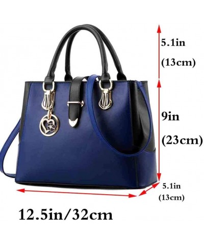 Purses and Handbags for Women Stitching Tote Hobo Satchel PU Top-handle Shoulder Crossbody Bag with Pendant Black Dark Blue $...