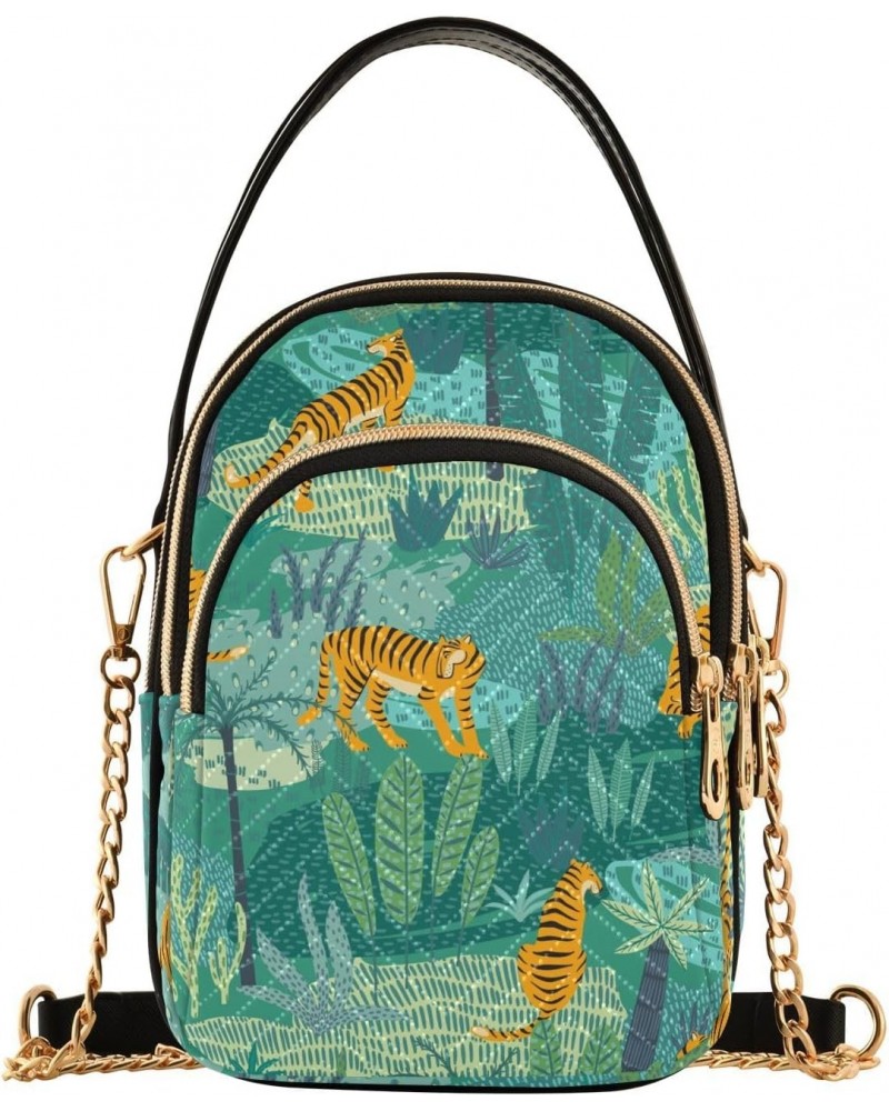 Tigers Jungle Tropical Multi Pockets Crossbody Bags for Women Zip Cell Phone Purse Wallet Bag with Detachable Shoulder Strap ...