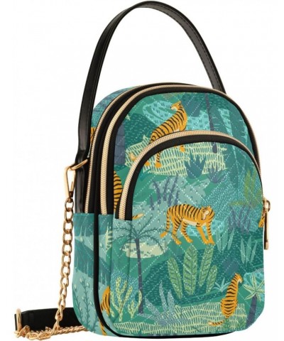 Tigers Jungle Tropical Multi Pockets Crossbody Bags for Women Zip Cell Phone Purse Wallet Bag with Detachable Shoulder Strap ...