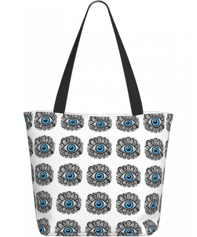 Women Shoulder Bag Turkey-Evil-Eye-Blue Foldable Tote Bag With Zipper Closure Casual Shopping Purse Daily Bag $17.92 Totes