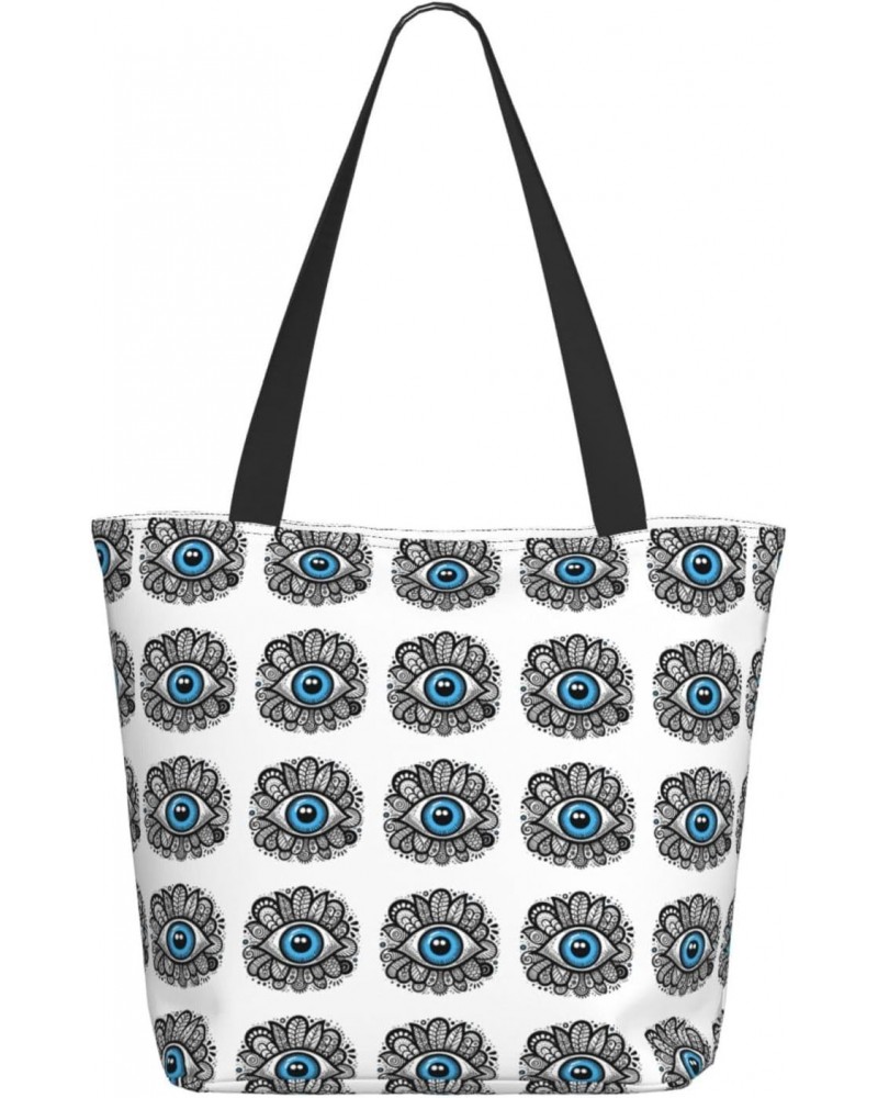 Women Shoulder Bag Turkey-Evil-Eye-Blue Foldable Tote Bag With Zipper Closure Casual Shopping Purse Daily Bag $17.92 Totes