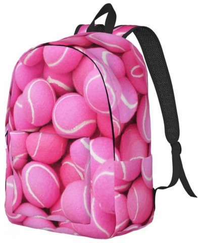 Bright Pink Tennis Balls Print Unisex Canvas Backpack Cute Backpack For Travel Sports Casual Aesthetic Backpack Black Medium ...