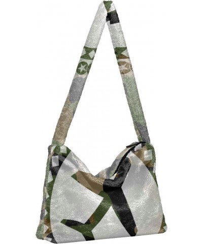 Women Boho Handbag Military Camo Plane Flight Underarm Bag Tote Bag Shoulder Bag Crossbody Bag Fluffy Cell Phone Purse Lady T...