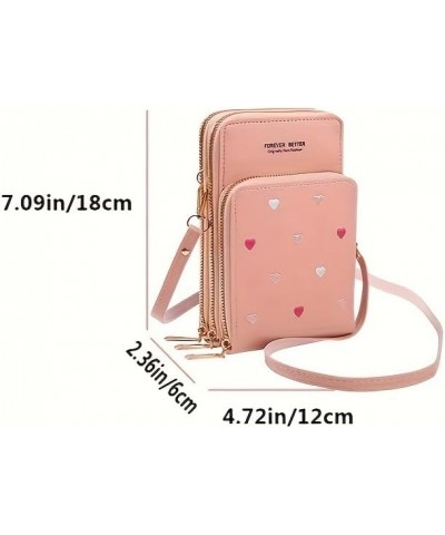 Touch Screen Mobile Phone Bag, Mini Heart Embroidery Crossbody Bag, Multi-Layer Shoulder Coin Purse Valentine's Day gift BROW...