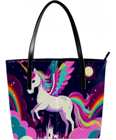 Tote Bag, Large Tote Bags for Women, Women's Tote Handbags, Unicorn Castle Sky Rainbow, Tote Bag for Work Design 5802 $25.36 ...